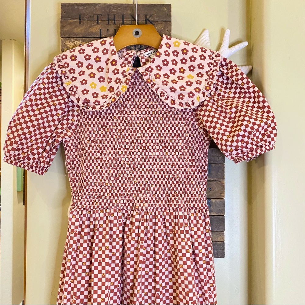 ASOS Neon Rose Floral Gingham Peter Pan Collar Midi Dress 🌼 - Picture 5 of 13